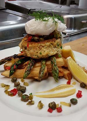 crab cake and chips